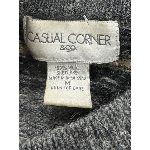 Vintage Casual Corner Nordic Fair Isle Sheep Tree Pattern Med Wool Gray Sweater - Picture 2 of 7